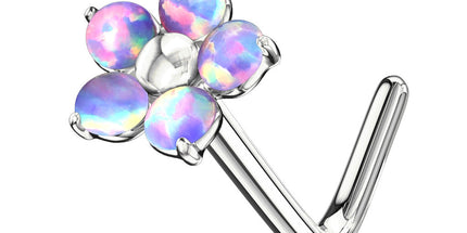 Flower with Opal Petals Dog Leg Nose Stud