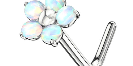 Flower with Opal Petals Dog Leg Nose Stud