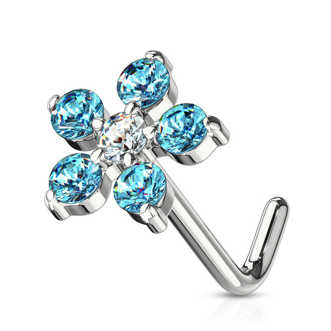 Jewelled Flower Dog Leg Nose Stud