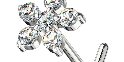 Jewelled Flower Dog Leg Nose Stud