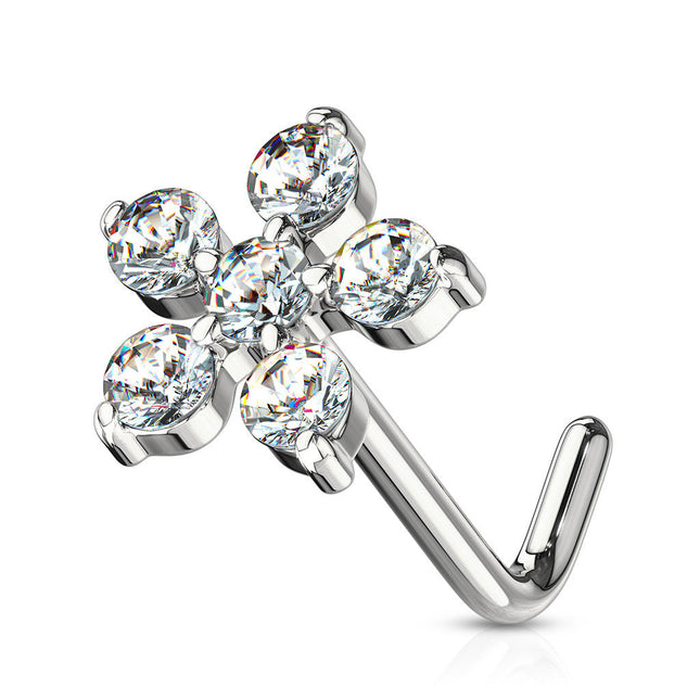 Jewelled Flower Dog Leg Nose Stud