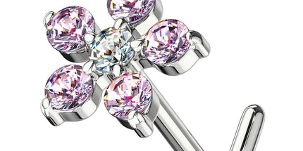Jewelled Flower Dog Leg Nose Stud
