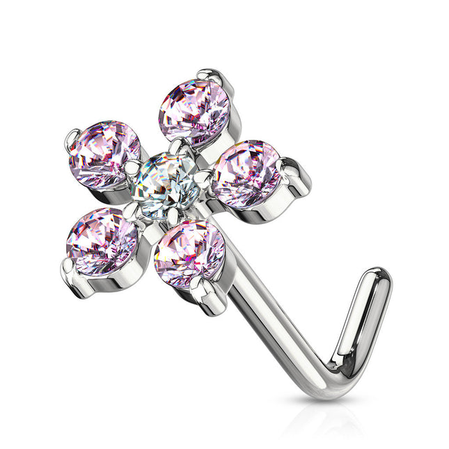 Jewelled Flower Dog Leg Nose Stud