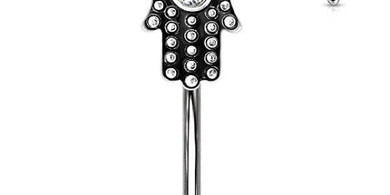 Steel Curved Barbell with Brass Hamsa