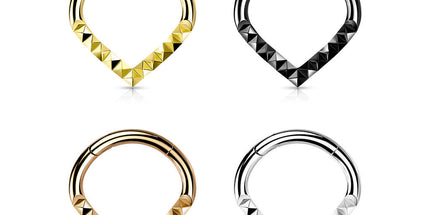 Hinged Segment Hoop Ring With Pyramid Cut Chevron