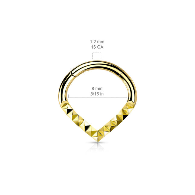 Hinged Segment Hoop Ring With Pyramid Cut Chevron