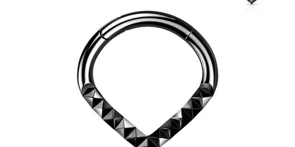 Hinged Segment Hoop Ring With Pyramid Cut Chevron