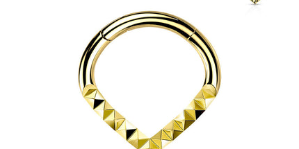 Hinged Segment Hoop Ring With Pyramid Cut Chevron