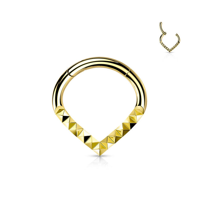 Hinged Segment Hoop Ring With Pyramid Cut Chevron