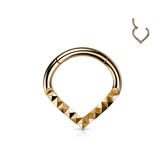 Hinged Segment Hoop Ring With Pyramid Cut Chevron