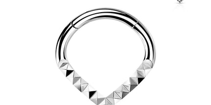 Hinged Segment Hoop Ring With Pyramid Cut Chevron