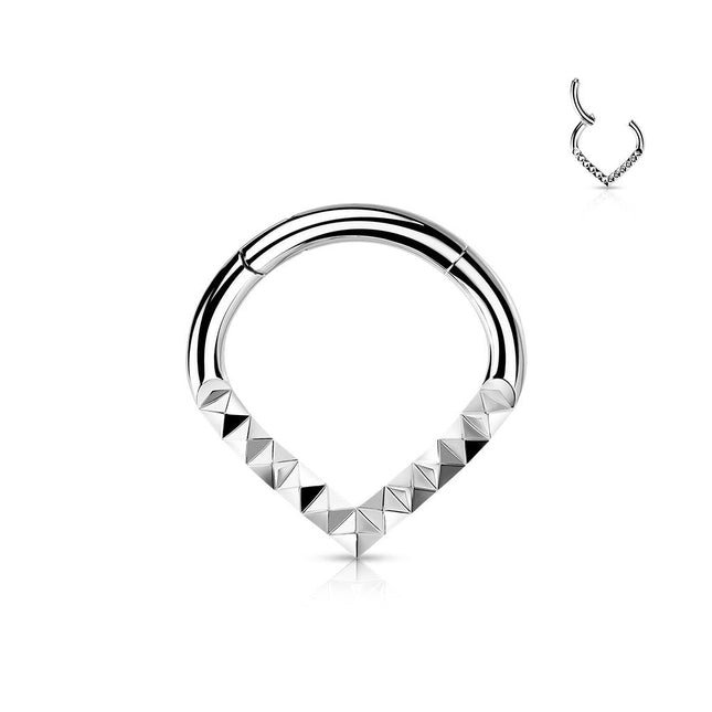 Hinged Segment Hoop Ring With Pyramid Cut Chevron