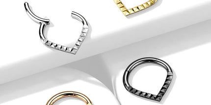 Hinged Segment Hoop Ring With Pyramid Cut Chevron
