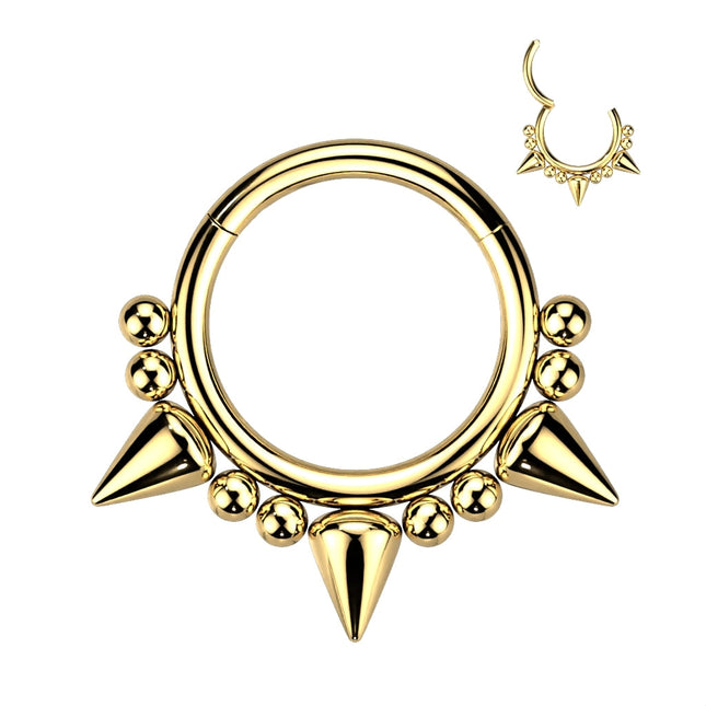Hinged Segment Hoop Ring With 3 Spikes and Balls