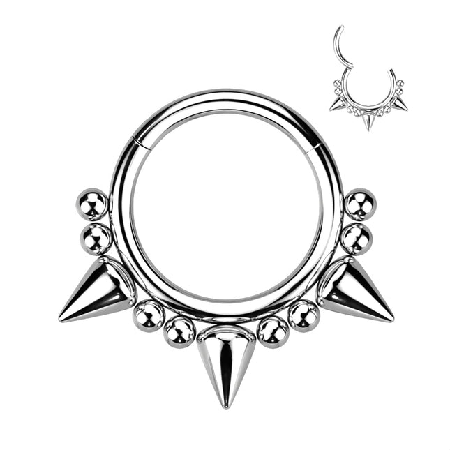 Hinged Segment Hoop Ring With 3 Spikes and Balls