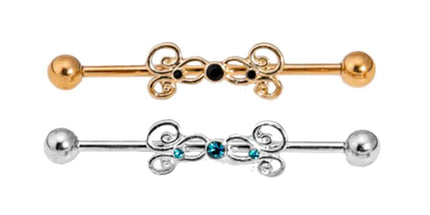 Gold Plated Jewelled Swirl Industrial Barbell