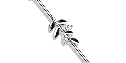 Clear Crystal Set Leaf Industrial Barbell 316L Surgical Steel