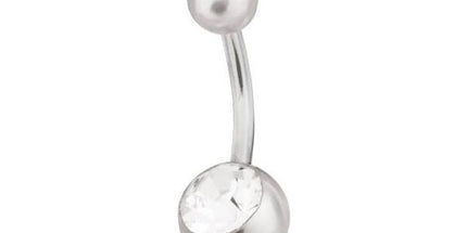 Steel Basicline Double Jewelled Pearl Navel Bananabell