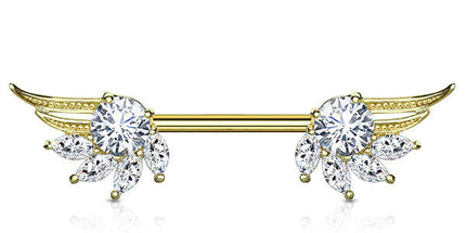 Prongset Jewelled Angel Wing Nipple Barbell