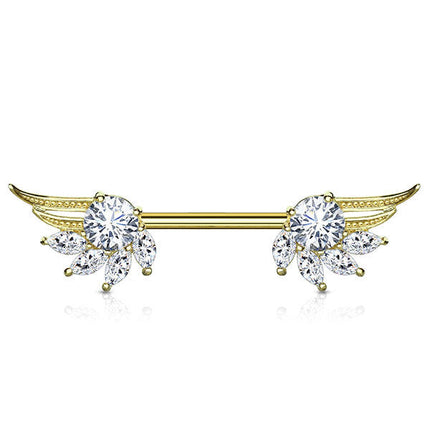 Prongset Jewelled Angel Wing Nipple Barbell