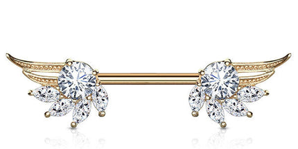 Prongset Jewelled Angel Wing Nipple Barbell