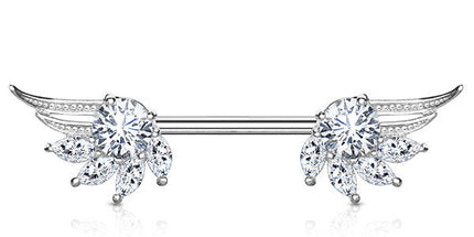 Prongset Jewelled Angel Wing Nipple Barbell