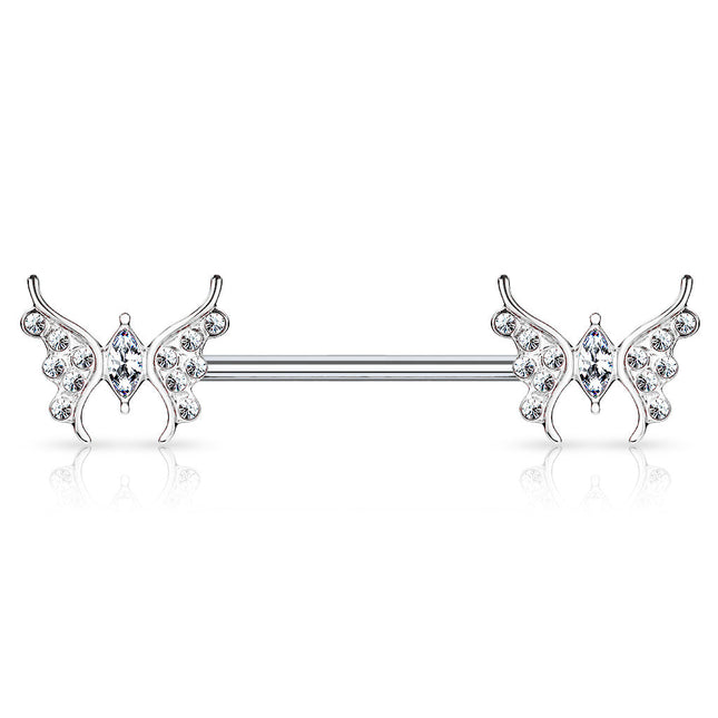 Surgical Steel Crystal Butterfly Nipple Barbell