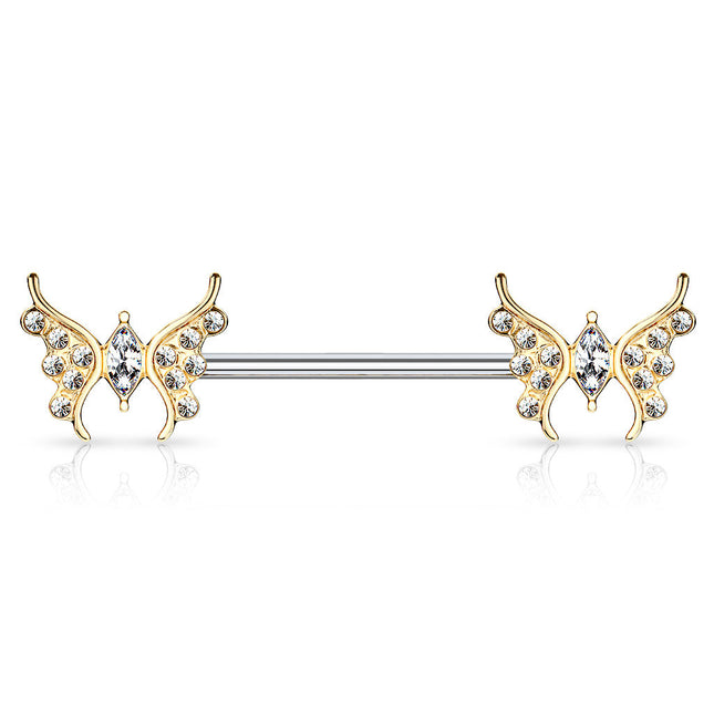 Surgical Steel Crystal Butterfly Nipple Barbell