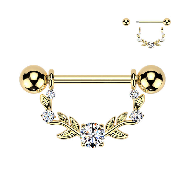 Nipple Barbell with Clear Crystal Vine Dangle