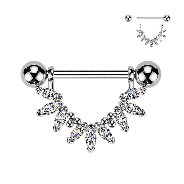 Nipple Barbell with Marquise Clear Crystal Fan Dangle