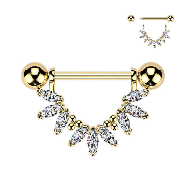 Nipple Barbell with Marquise Clear Crystal Fan Dangle