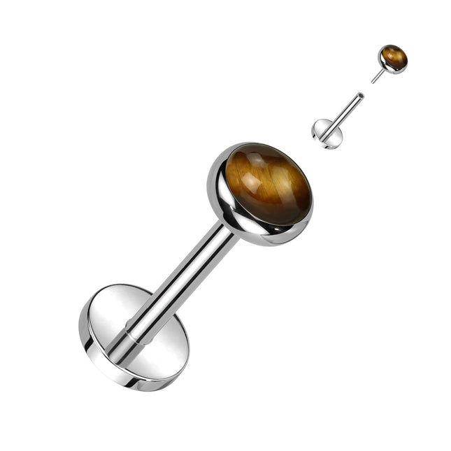 Threadless Titanium Labret With Bezel Set Natural Stone Top