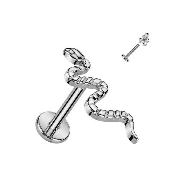 Titanium Internally Threaded Labret With Snake Top