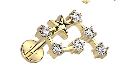 Zodiac Constellation Labret Stud Gold Plated With Clear Crystal