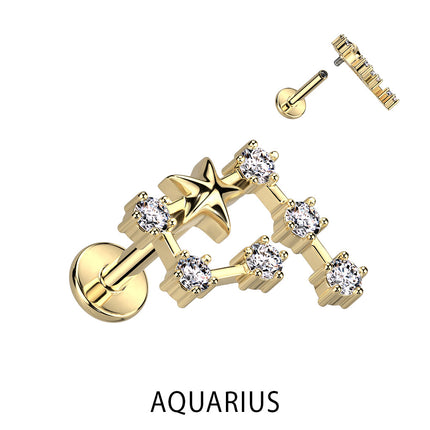 Zodiac Constellation Labret Stud Gold Plated With Clear Crystal