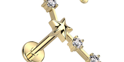 Zodiac Constellation Labret Stud Gold Plated With Clear Crystal