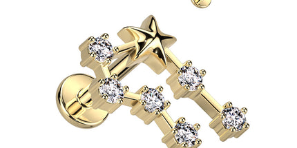 Zodiac Constellation Labret Stud Gold Plated With Clear Crystal