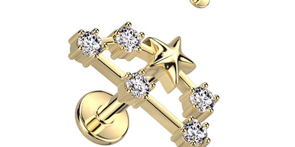 Zodiac Constellation Labret Stud Gold Plated With Clear Crystal