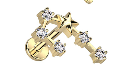 Zodiac Constellation Labret Stud Gold Plated With Clear Crystal