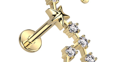 Zodiac Constellation Labret Stud Gold Plated With Clear Crystal