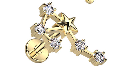 Zodiac Constellation Labret Stud Gold Plated With Clear Crystal
