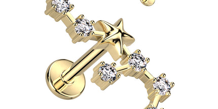 Zodiac Constellation Labret Stud Gold Plated With Clear Crystal