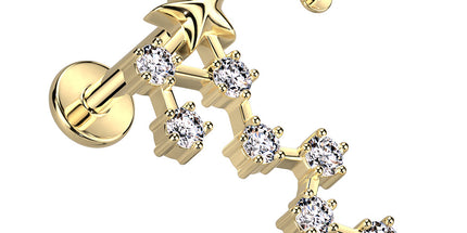 Zodiac Constellation Labret Stud Gold Plated With Clear Crystal