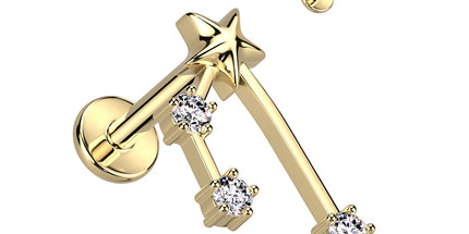 Zodiac Constellation Labret Stud Gold Plated With Clear Crystal