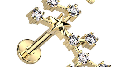 Zodiac Constellation Labret Stud Gold Plated With Clear Crystal