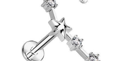 Zodiac Constellation Labret Stud Stainless Steel With Clear Crystal