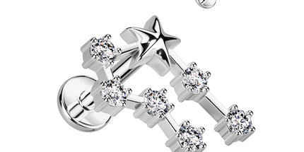 Zodiac Constellation Labret Stud Stainless Steel With Clear Crystal