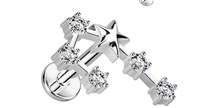 Zodiac Constellation Labret Stud Stainless Steel With Clear Crystal