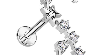 Zodiac Constellation Labret Stud Stainless Steel With Clear Crystal