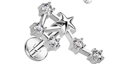 Zodiac Constellation Labret Stud Stainless Steel With Clear Crystal